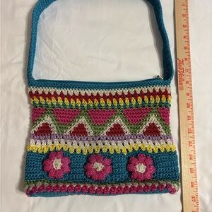 The Sak Colorful Crochet Boho Shoulder Bag Zip Top